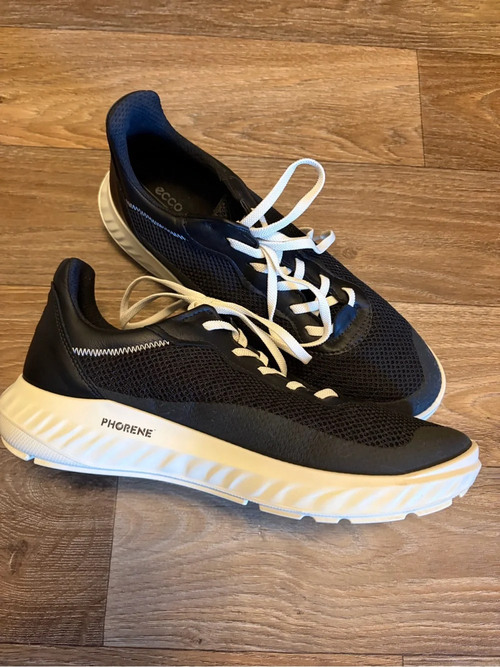 Ecco Black and White Athletic Sneakers with Phorene Sole